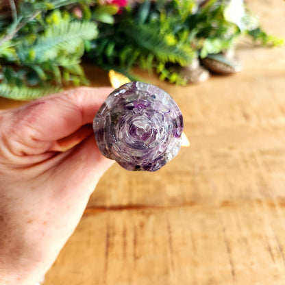 Rose en Fluorite - tige dorée