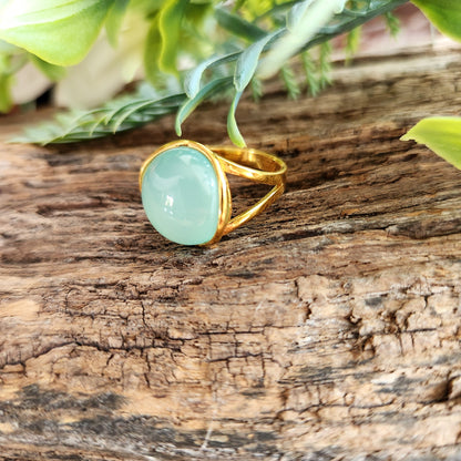 Bague réglable "Dorée" - Aigue marine - Argent plaqué or 925