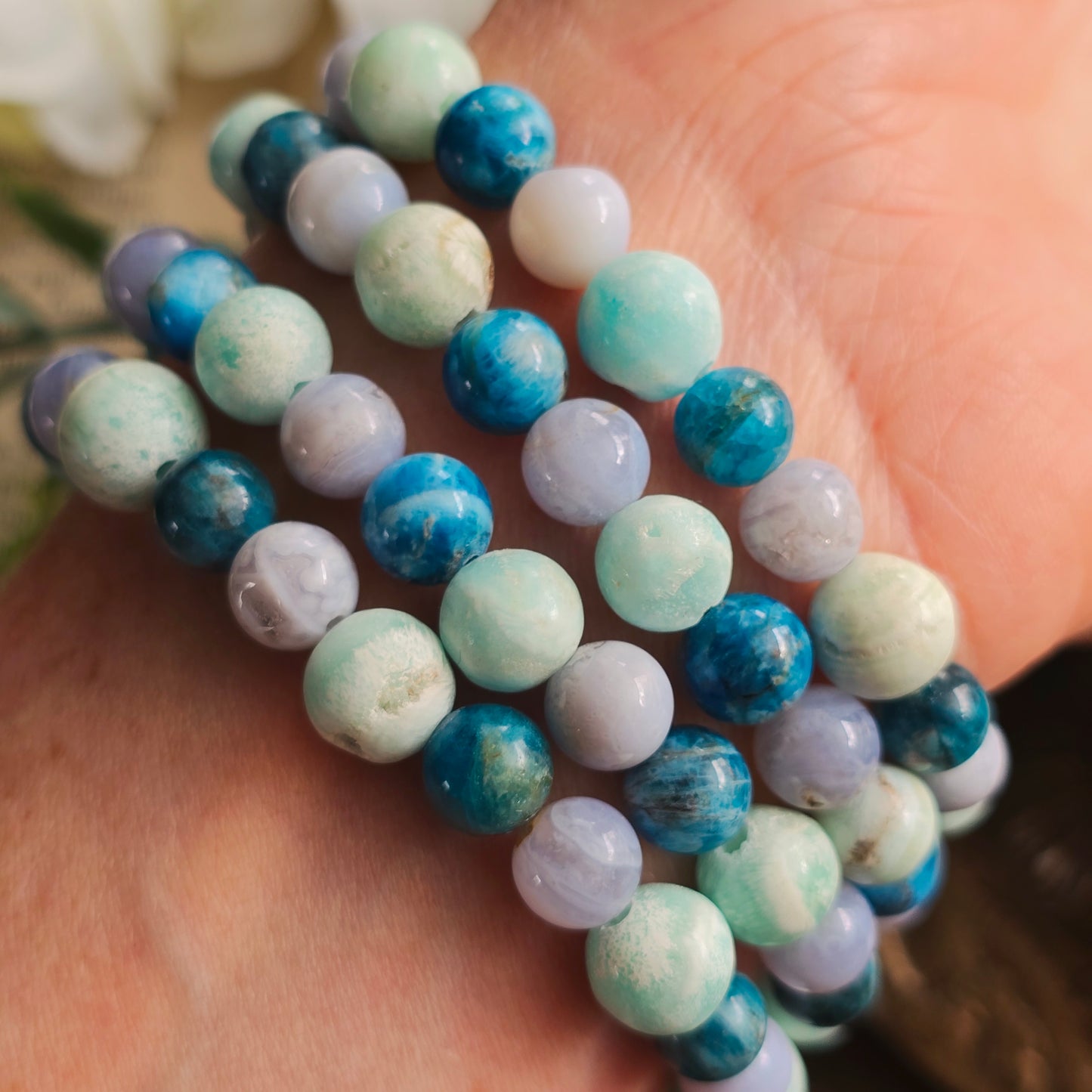Bracelet Eau - Harmonie émotionnelle - Aragonite, Apatite bleue et Calcédoine
