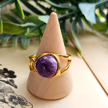 Bague réglable "Dorée" - Charoïte - Argent plaqué or 925
