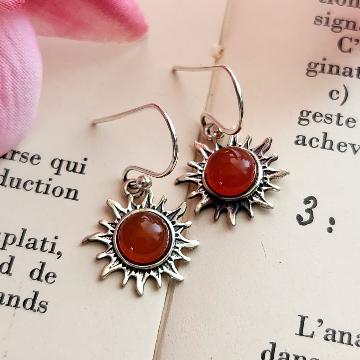 Boucles d'oreilles en Cornaline - Soleil - Argent 925