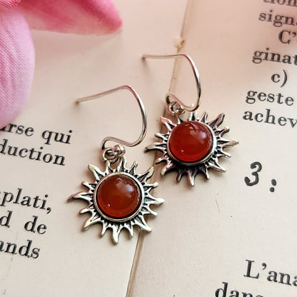 Boucles d'oreilles en Cornaline - Soleil - Argent 925