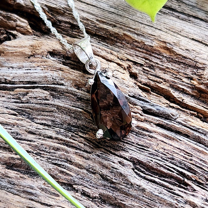 Pendentif en Quartz fumé facetté n°2 + chaîne Argent