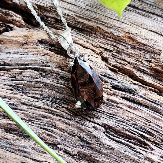 Pendentif en Quartz fumé facetté n°2 + chaîne Argent