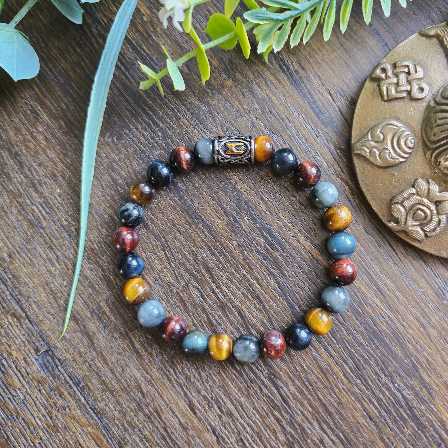 Bracelet 4 Yeux- Œil de tigre, taureau, faucon et aigle - 8mm