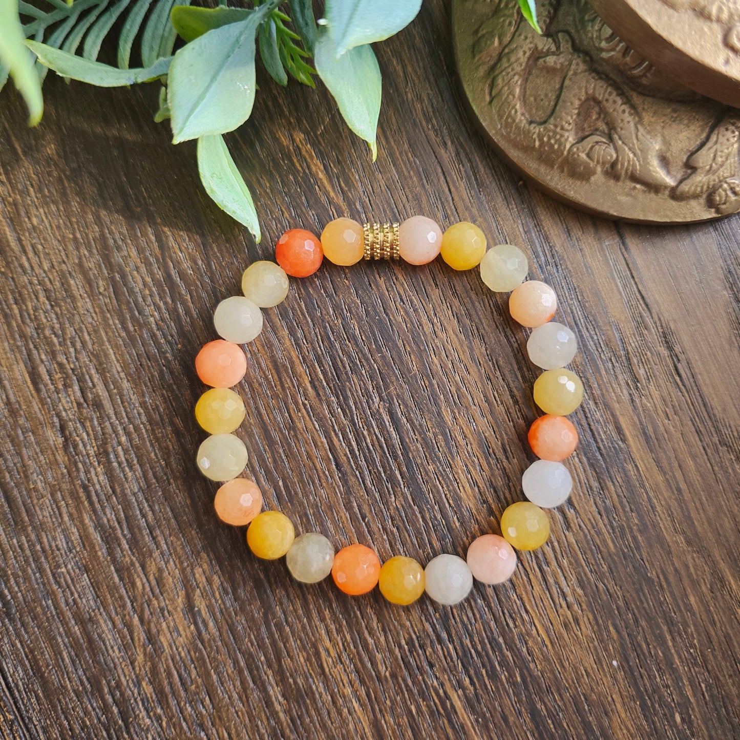 Bracelet en Quartz jaune et orange - perles facettées - 8mm