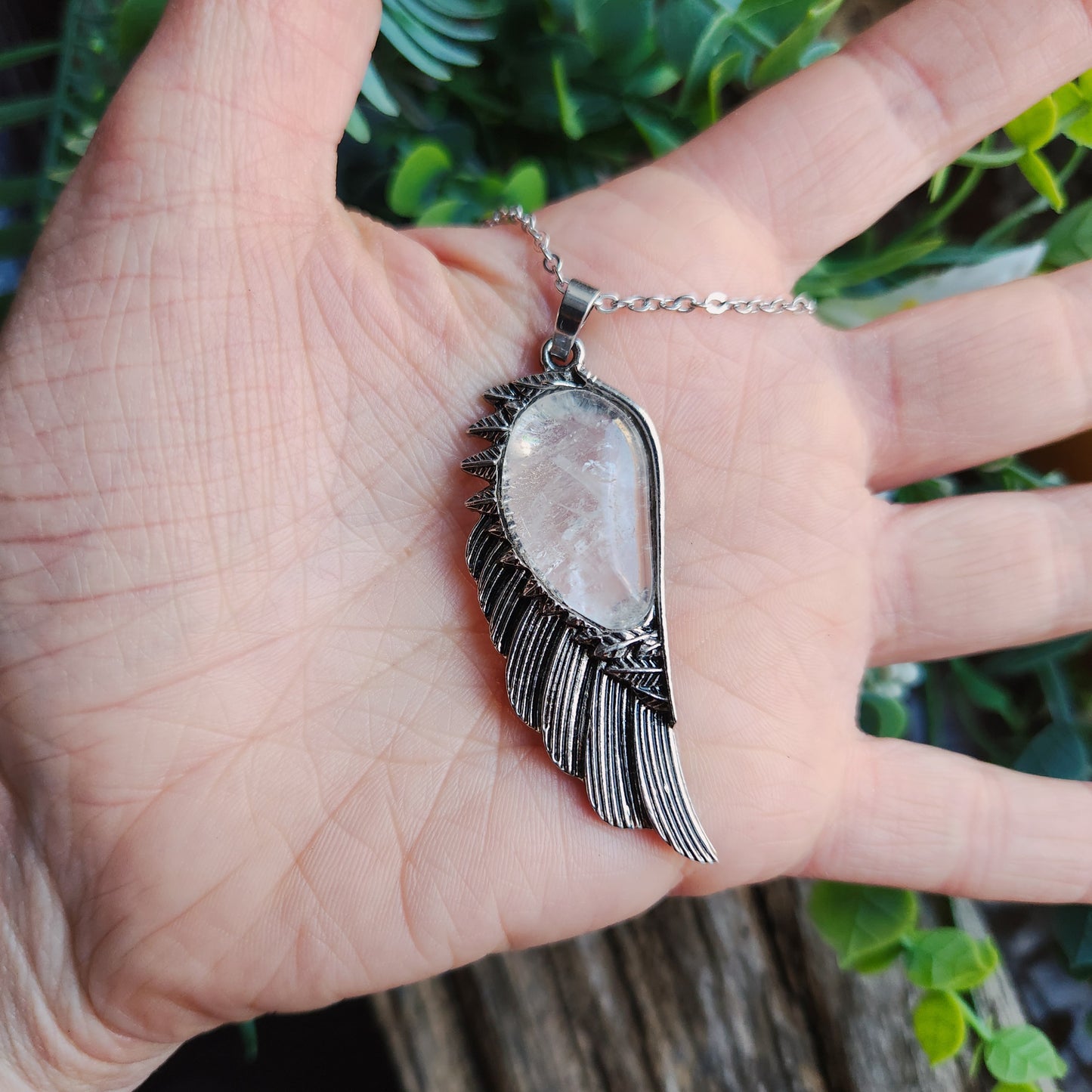 Pendentif Aile d'ange en Quartz blanc