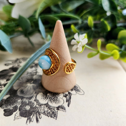 Bague réglable "Dorée" - Larimar - Argent plaqué or 925