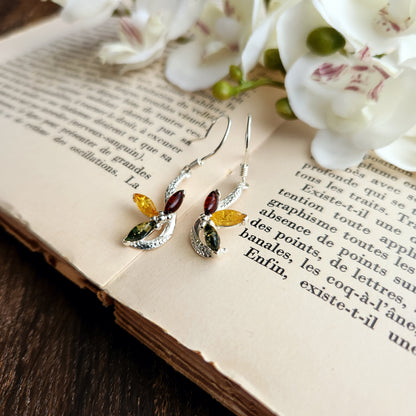 Boucles d'oreilles en Ambre "3 couleurs" - Fleur - Argent 925