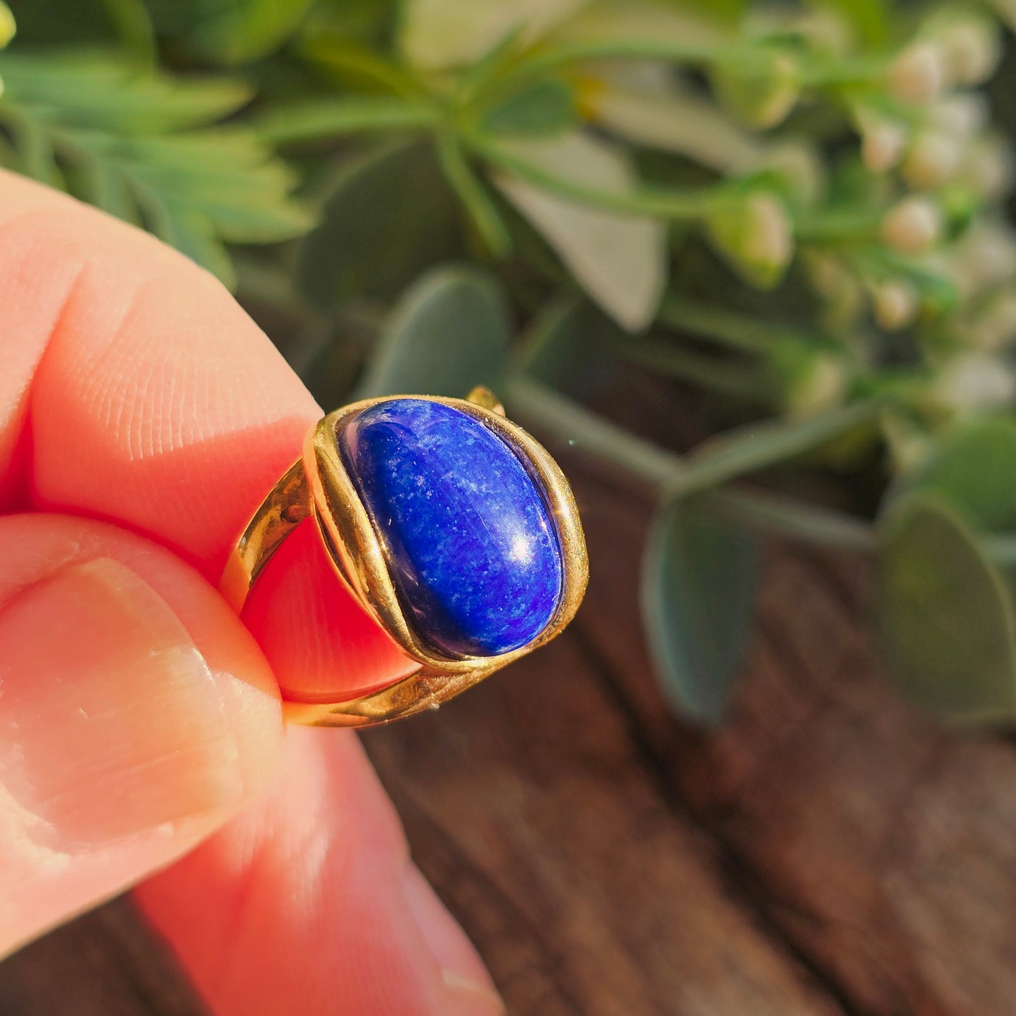 Bague réglable "Dorée" n°2 - Lapis Lazuli - Argent plaqué or 925