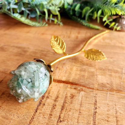 Rose en Aventurine verte - tige dorée