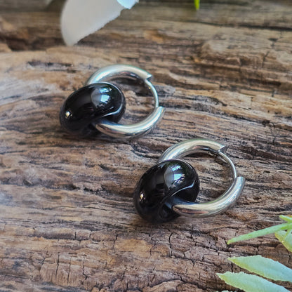 Boucles d'oreilles argentées en Agate rubanée - Donuts