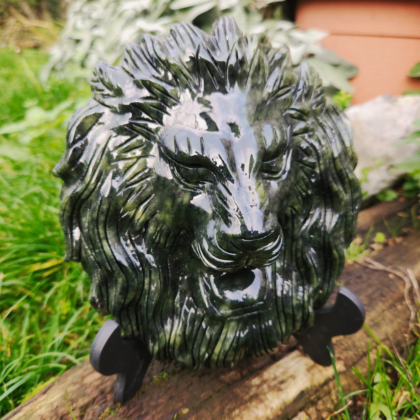 Sculpture Tête de Lion en Jade vert