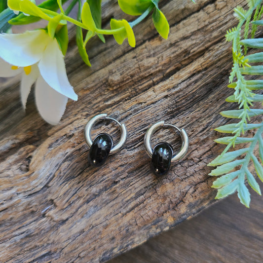 Boucles d'oreilles argentées en Agate rubanée - Donuts