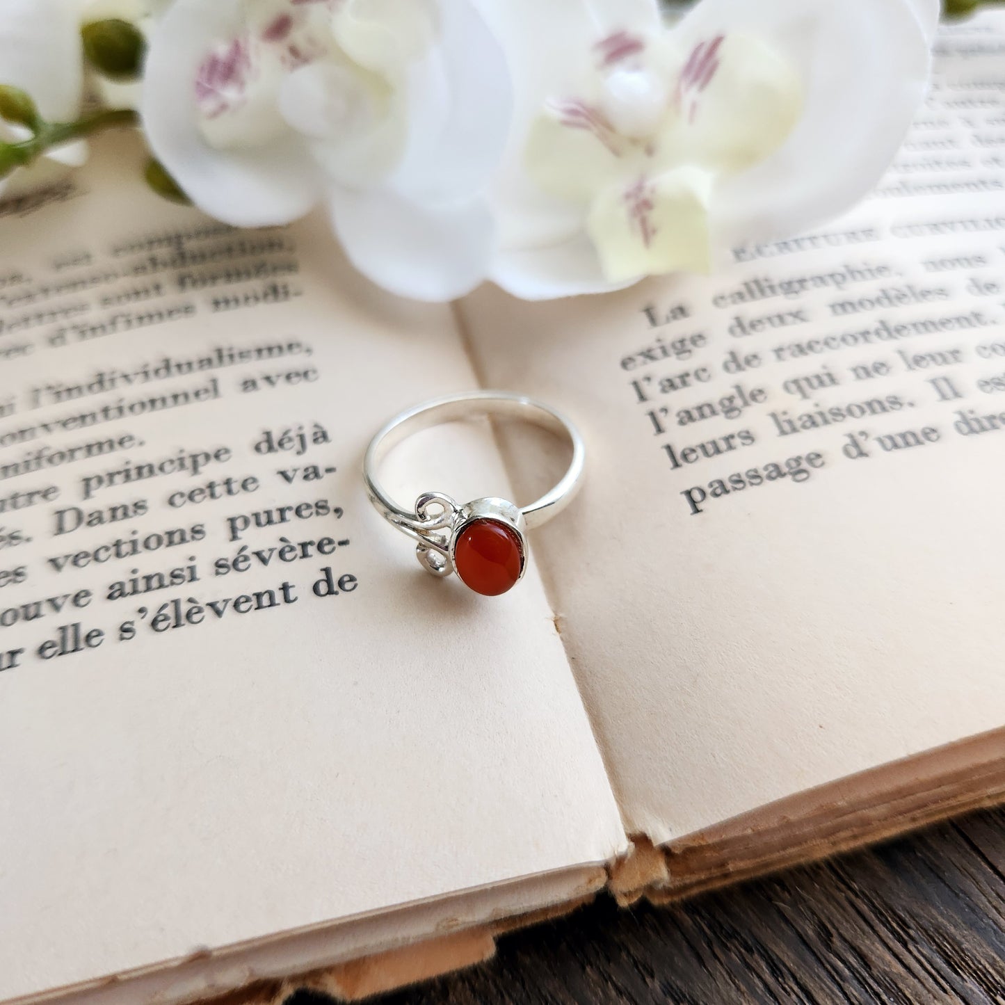 Bague réglable Vénus - Cornaline - Argent 925