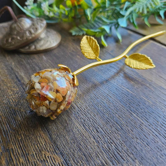 Rose en Agate crazy lace n°1 - tige dorée