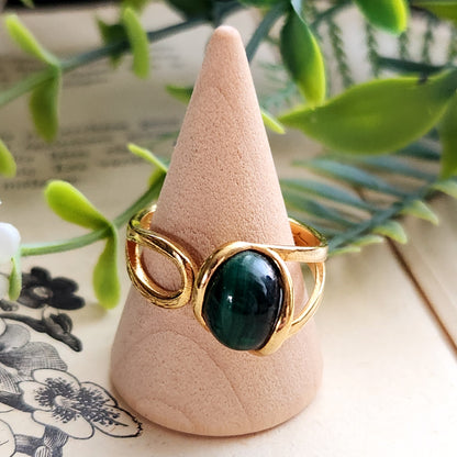 Bague réglable "Dorée" - Malachite - Argent plaqué or 925