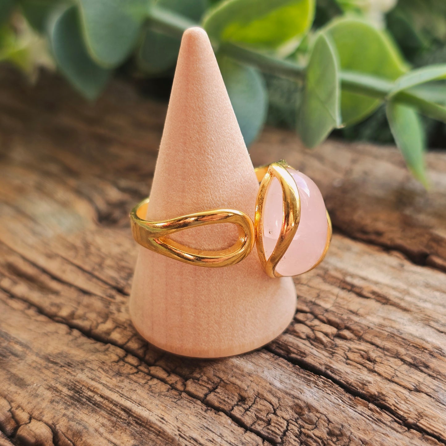 Bague réglable "Dorée" n°2 - Quartz rose - Argent plaqué or 925