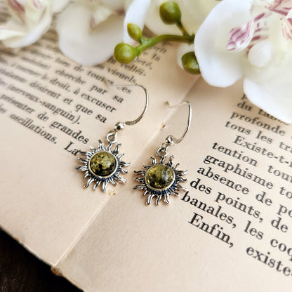 Boucles d'oreilles en Ambre vert - Soleil - Argent 925