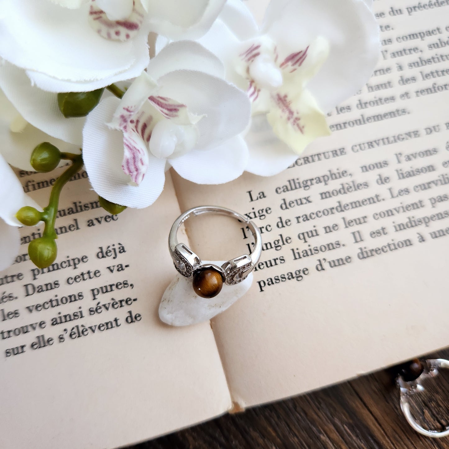 Bague réglable Perle - Œil de tigre - Argent 925 - n°1