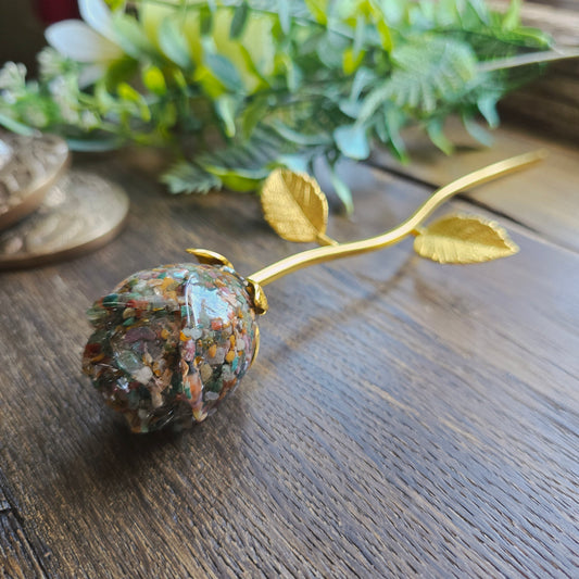 Rose en multi pierres n°2 - tige dorée