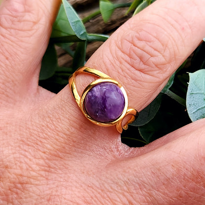 Bague réglable "Dorée" - Charoïte - Argent plaqué or 925