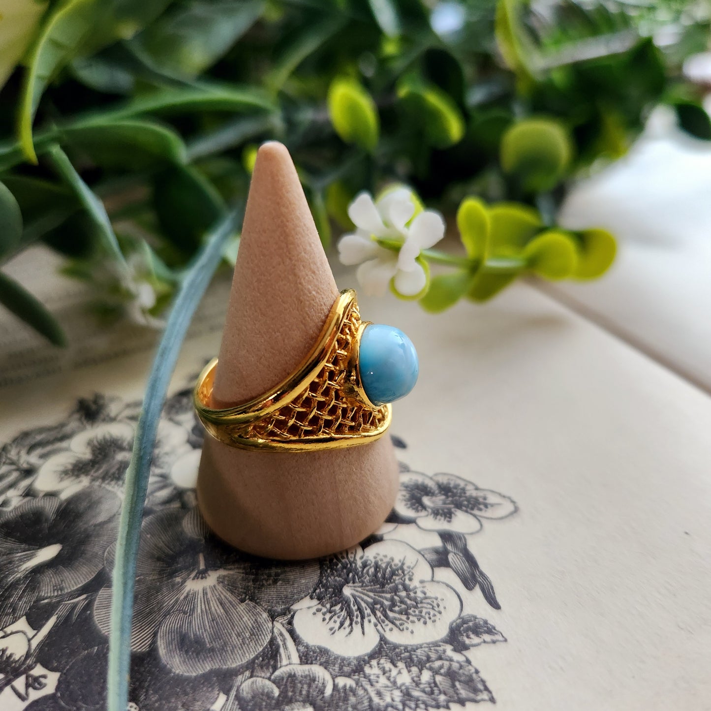 Bague réglable "Dorée" - Larimar - Argent plaqué or 925