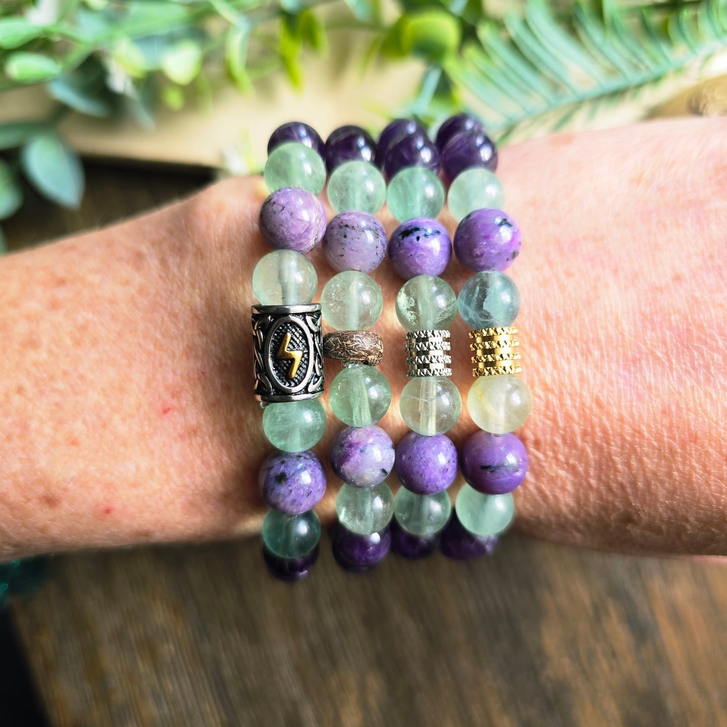 Bracelet Ether - Eveil spirituel - Améthyste, Fluorite et Charoïte