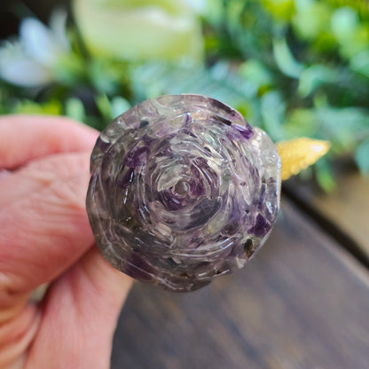 Rose en Fluorite n°1 - tige dorée