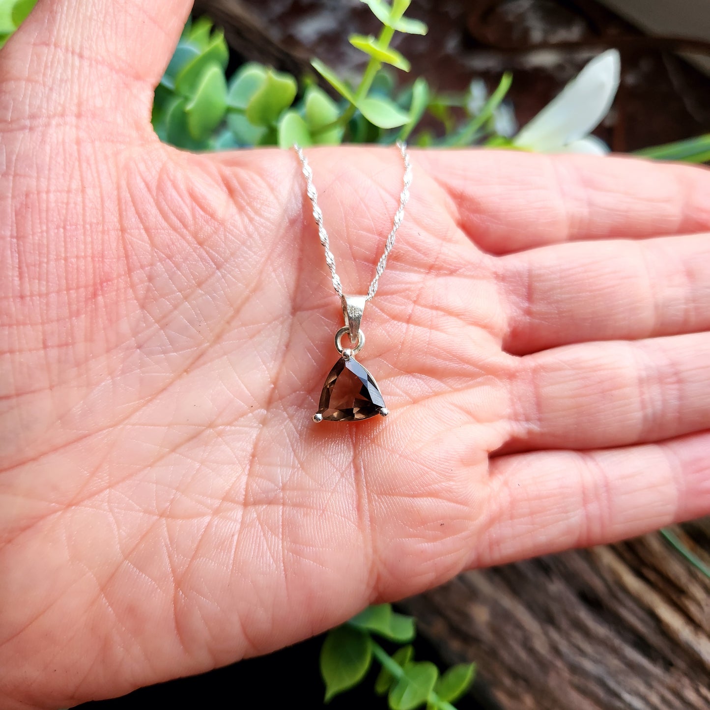 Pendentif en Quartz fumé facetté n°1 + chaîne Argent