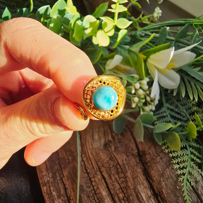 Bague réglable "Dorée" n°2 - Larimar - Argent plaqué or 925