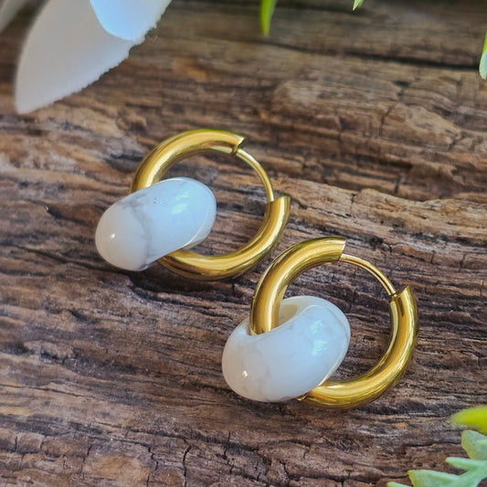 Boucles d'oreilles dorées en Howlite - Donuts