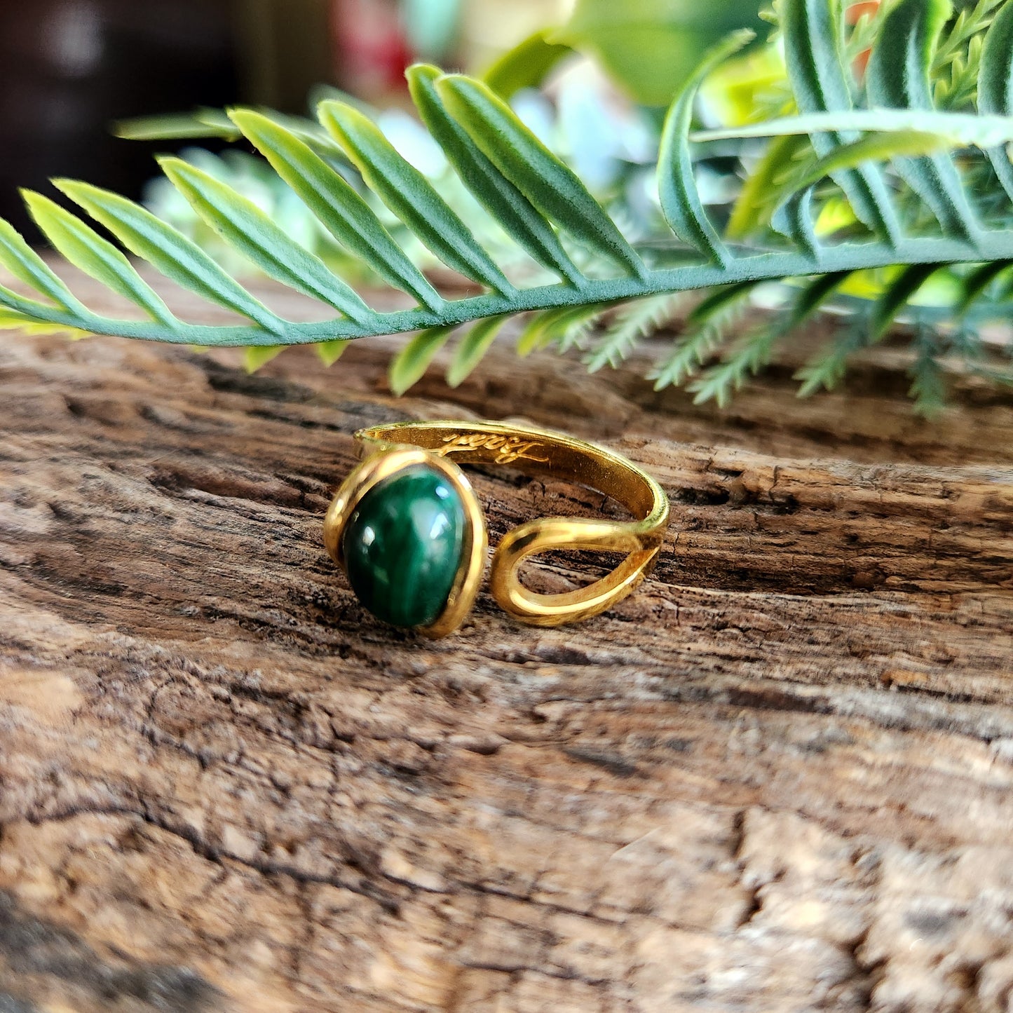 Bague réglable "Dorée" - Malachite - Argent plaqué or 925