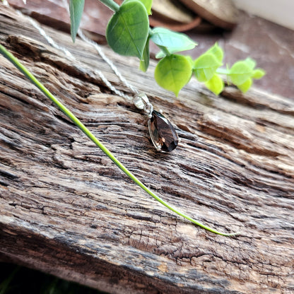 Pendentif en Quartz fumé facetté n°2 + chaîne Argent
