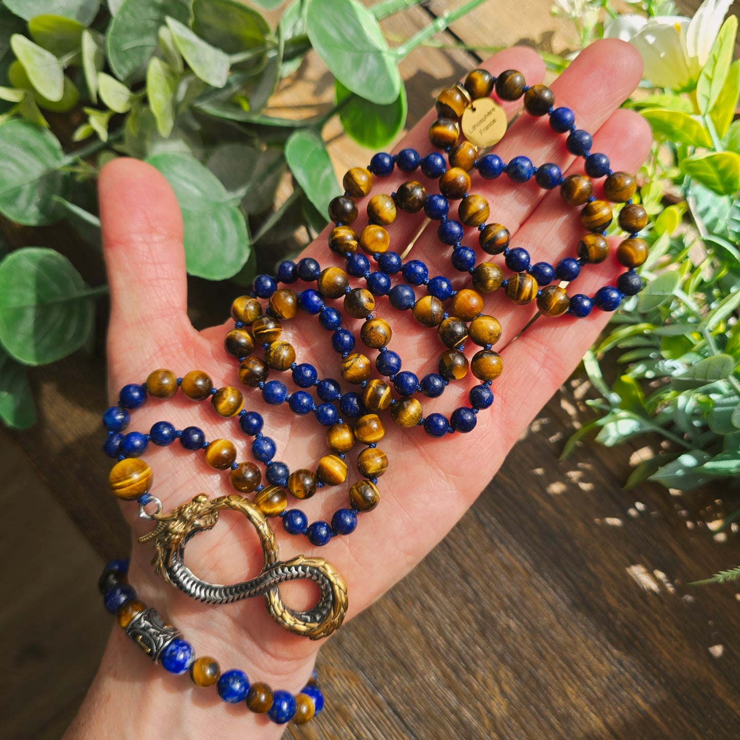 Mala Protection & Sagesse - Lapis-lazuli et Œil de tigre - Dragon