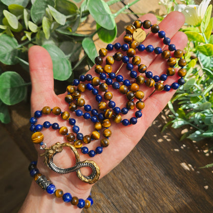 Mala Protection & Sagesse - Lapis-lazuli et Œil de tigre - Dragon