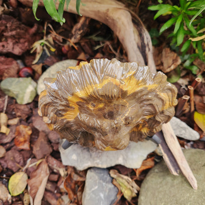 Sculpture Tête de Lion en Jaspe chocolat