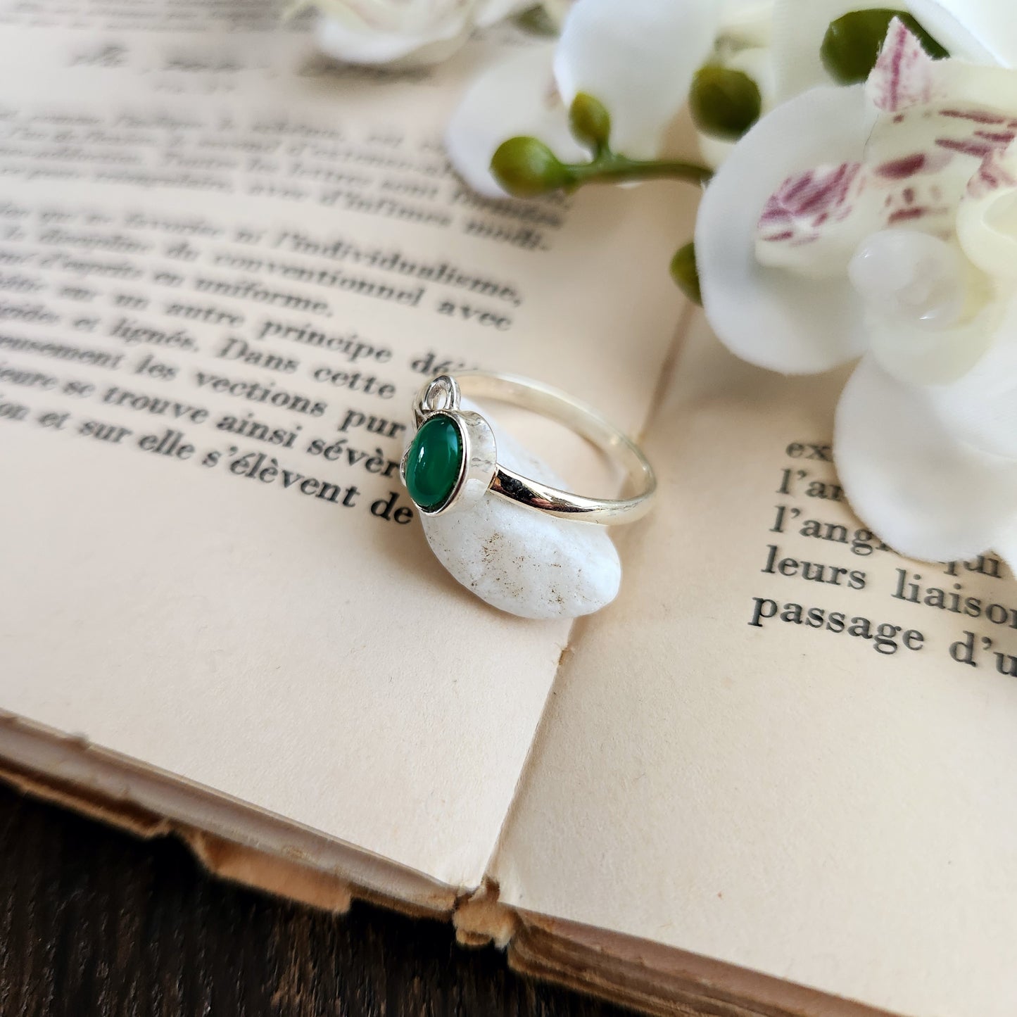 Bague réglable Vénus - Onyx vert - Argent 925