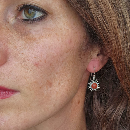 Boucles d'oreilles en Cornaline - Soleil - Argent 925