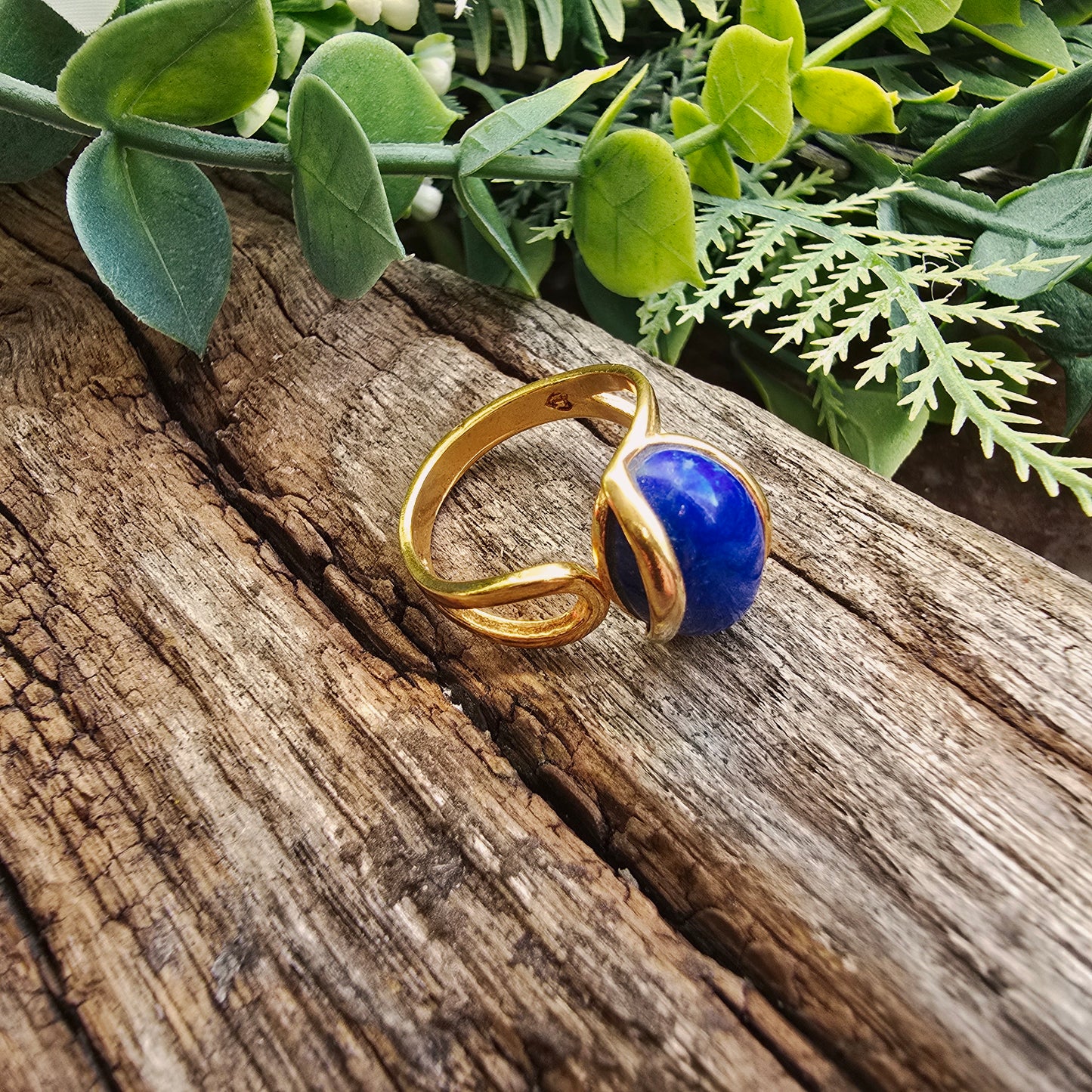 Bague réglable "Dorée" n°2 - Lapis Lazuli - Argent plaqué or 925