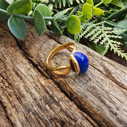 Bague réglable "Dorée" n°2 - Lapis Lazuli - Argent plaqué or 925