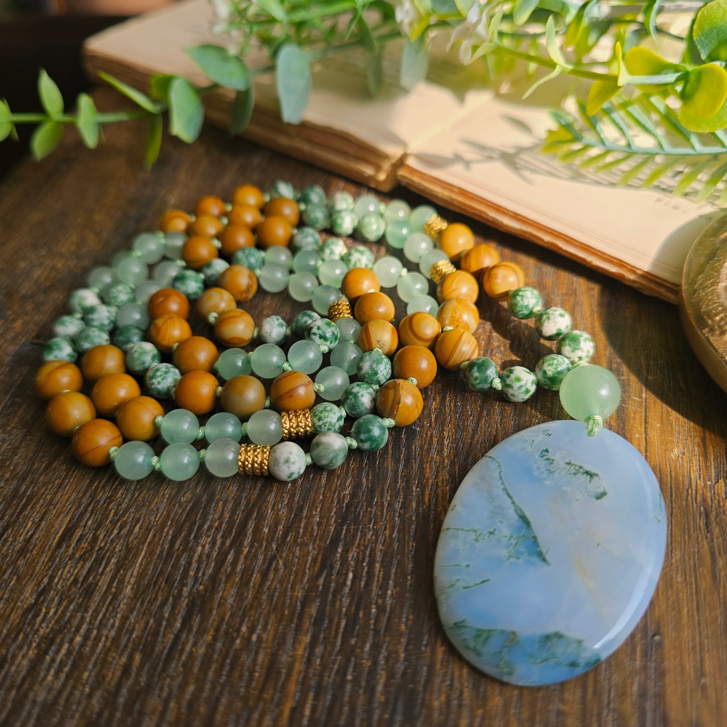 Mala Terre - Ancrage profond - Agate arbre, Bois fossile et Aventurine verte