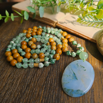 Mala Terre - Ancrage profond - Agate arbre, Bois fossile et Aventurine verte
