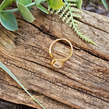 Bague réglable "Dorée" n°1 - Quartz blanc - Argent plaqué or 925