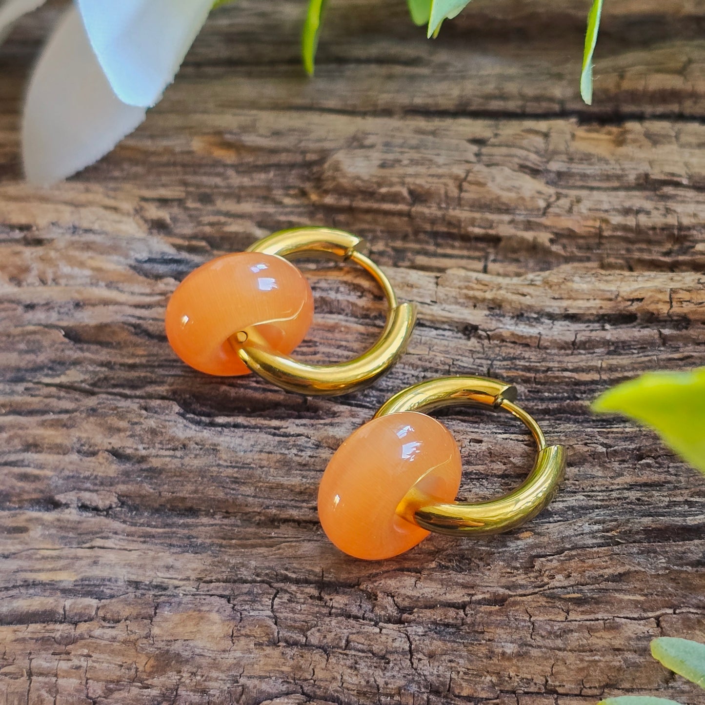 Boucles d'oreilles dorées en Cornaline - Donuts