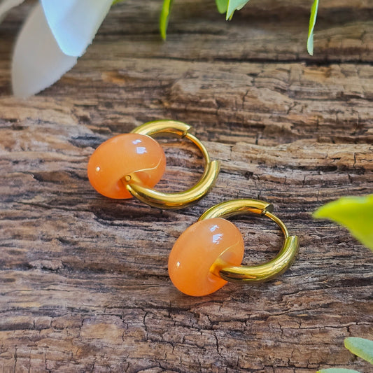 Boucles d'oreilles dorées en Cornaline - Donuts