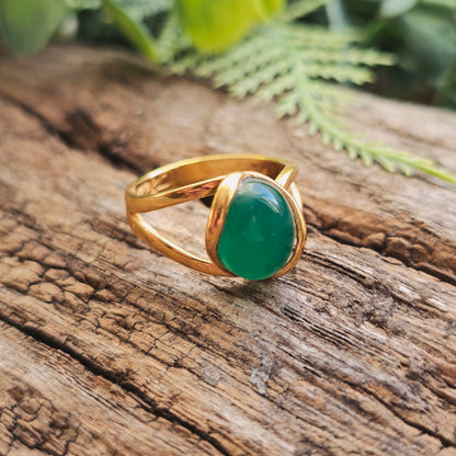 Bague réglable "Dorée" - Onyx vert - Argent plaqué or 925