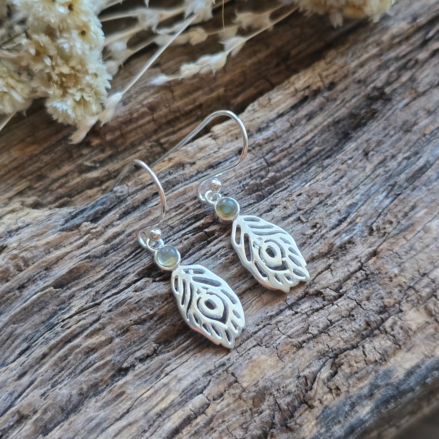 Boucles d'oreilles en Labradorite - plume - Argent 925