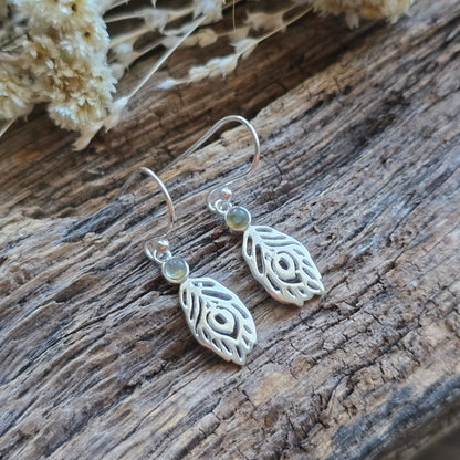 Boucles d'oreilles en Labradorite - plume - Argent 925