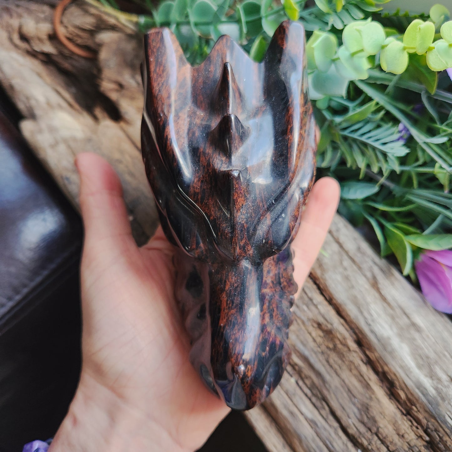 Tête de dragon en Obsidienne acajou